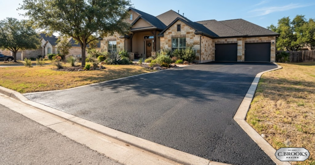 New tarmac driveway on a Texas Hill Country home